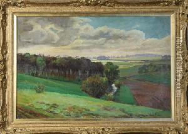 Tillskriven: Sommarlandskap, Signerad Vright Barker Oil Painting - Wright Barker