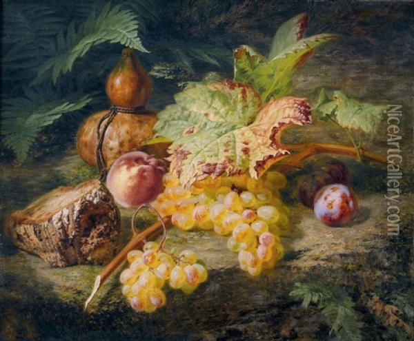 Stillleben Mit Weintrauben, Pfirsichen Und Brot Oil Painting - Simon Saint-Jean