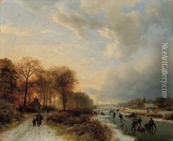 Tardo Pomeriggio. Pattinata In Citta - 1835 Oil Painting - Barend Cornelis Koekkoek