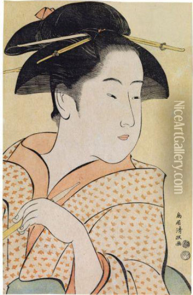 Portrait En Buste De La Courtisane Ohisa Detakashimaya Oil Painting - Torii Ii Kiyomasu