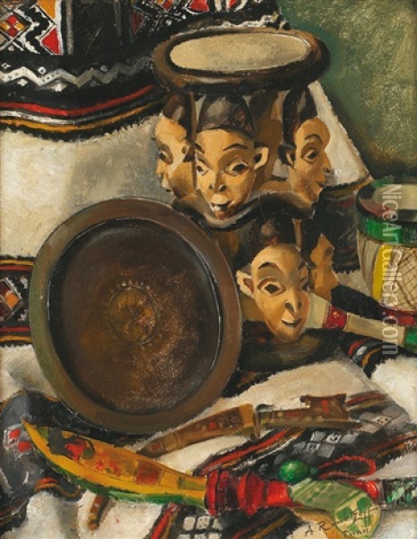 Composition Aux Objets Africains Oil Painting - Alexandre Roubtzoff