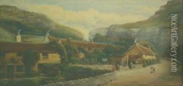 Street Scene Incheddar Gorge Oil Painting - Henry Harris