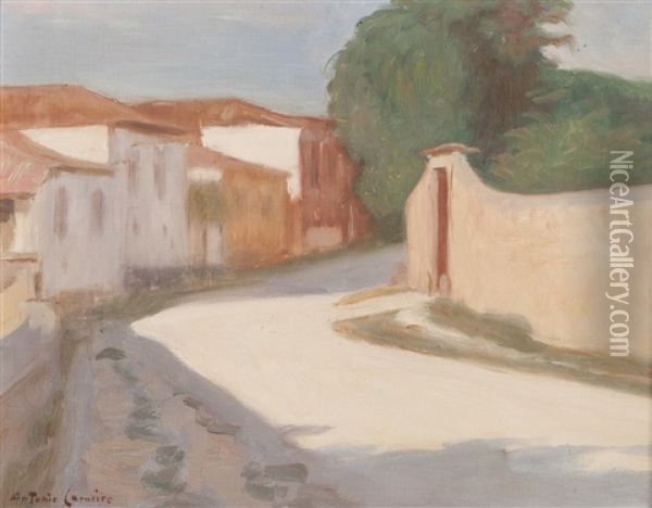 Street View With Houses Oil Painting - Antonio Carneiro