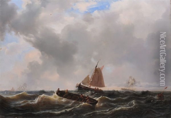 Segler Und Ruderboot Im Aufziehenden Sturm Oil Painting - Wilhelm August Leopold Christian Krause