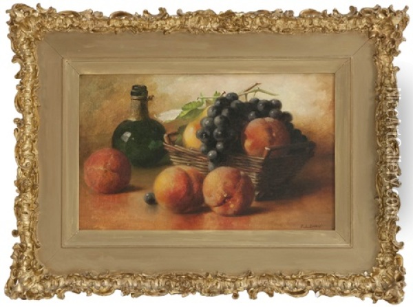 Still Life Of Fruit And A Glass Bottle Oil Painting - Emma Levina Swan