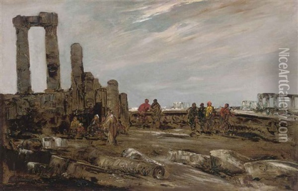 Arabs Amongst The Ruins Oil Painting - Edouard-Jacques Dufeu