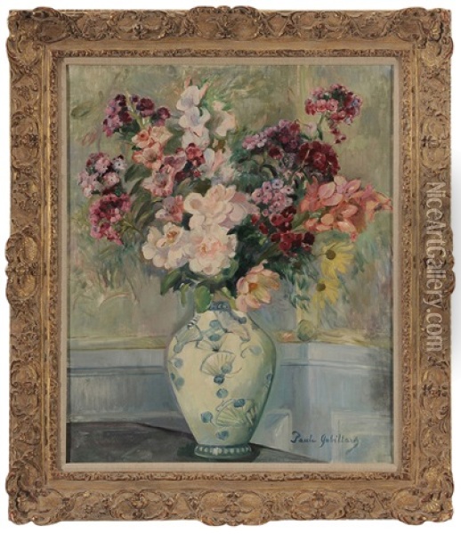 Still Life With Vase Of Summer Flowers Oil Painting - Paule Gobillard