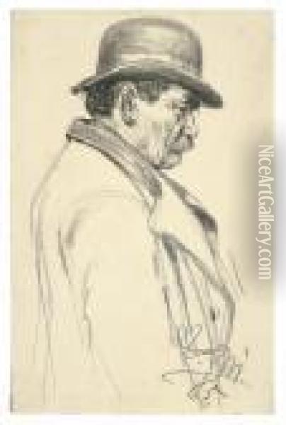 Mann Mit Hut Im Profil Nach Rechts Oil Painting - Adolph von Menzel