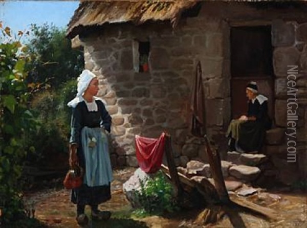An Exterior From A Farm In Pont-aven In Brittany, France Oil Painting - Emilie (Caroline E.) Mundt