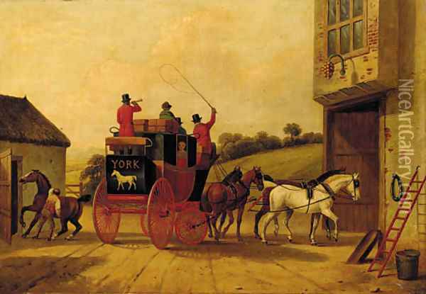 The York stagecoach before an inn Oil Painting - English School