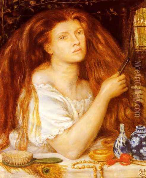 Woman Combing Her Hair Oil Painting - Dante Gabriel Rossetti
