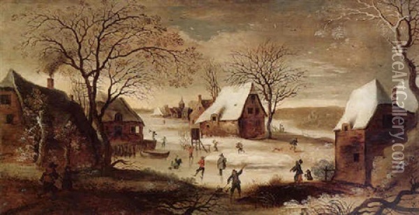 A Village Scene In Winter Oil Painting - Joos de Momper the Younger