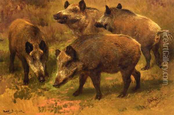 Four Boars in a Landscape Oil Painting - Rosa Bonheur