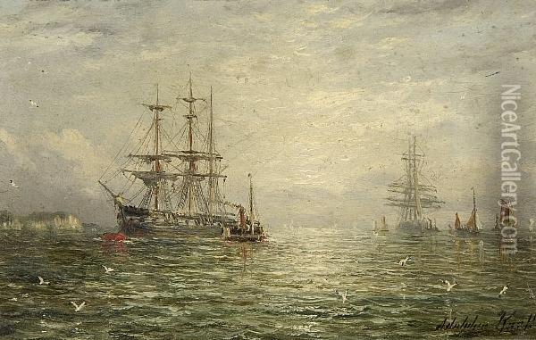 Shipping At Sunrise Oil Painting - Adolphus Knell