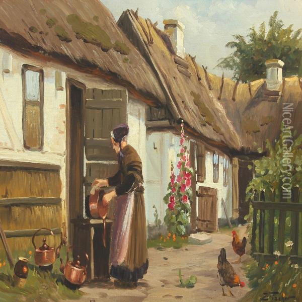 Farm House. Oil Painting - Edmund Fischer