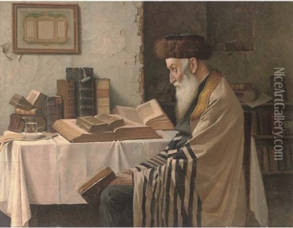 A Rabbi In His Study Oil Painting - Alois Heinrich Priechenfried