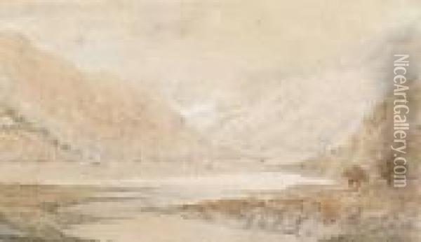 A View Of Bassenthwaite Lake In The Shire County Cumbria Oil Painting - Joseph Mallord William Turner