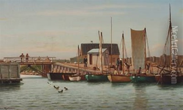 Harbor Scenery Oil Painting - Johan Jens Neumann