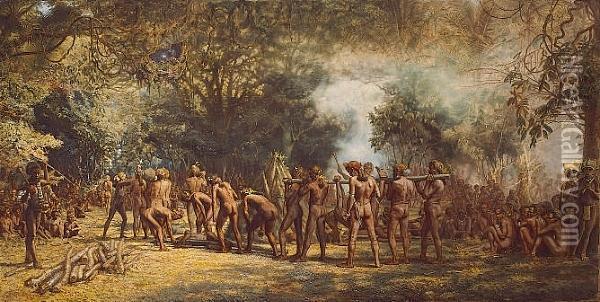 Cannibal Feast On The Island Of Tanna, New Hebrides Oil Painting - Charles E. Gordon Frazer