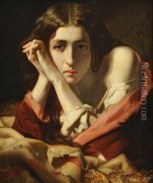 Femme Pensive Oil Painting - Charles Zacharie Landelle