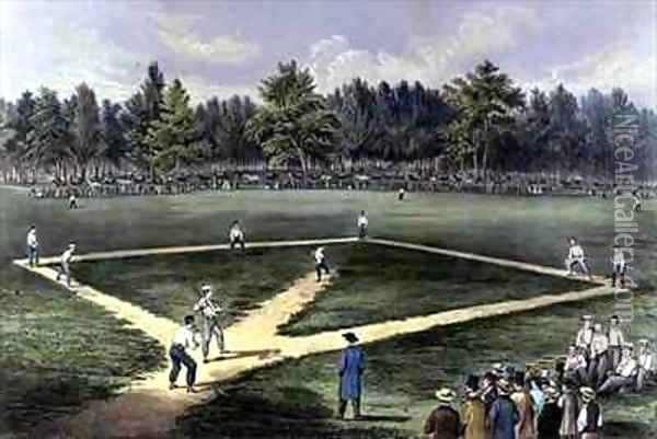 The American National Game of Baseball Grand Match For The Championship at The Elysian Fields Hoboken Oil Painting - Currier