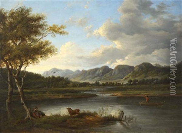 A River Landscape With Ferryman Oil Painting - Patrick Nasmyth