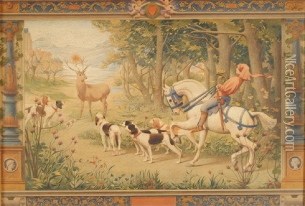 La Chasse A Courre Medeviale Oil Painting - Henry Rachou