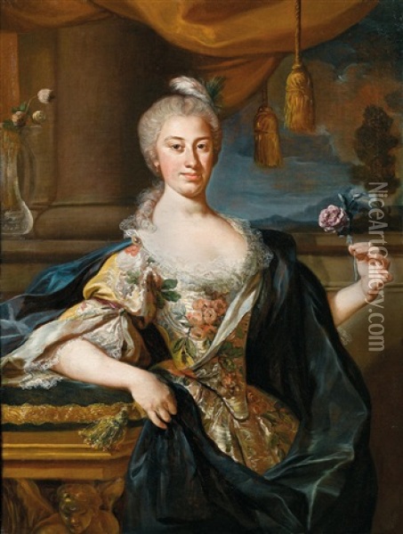 Portrat Einer Dame Mit Einer Rose Oil Painting - Giuseppe Bonito