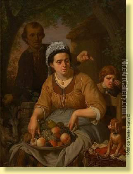 La Marchande De Fruits Et Sa Famille Oil Painting - Francois J. De Backer
