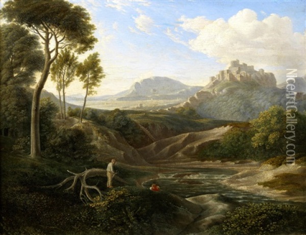 An Extensive Italianate Landscape With Figures In The Foreground Oil Painting - Jacob Philipp Hackert