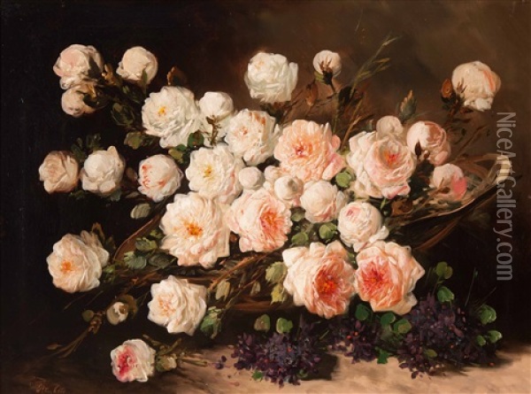 Still Life With Roses In A Basket Oil Painting - Pieter Ten Cate