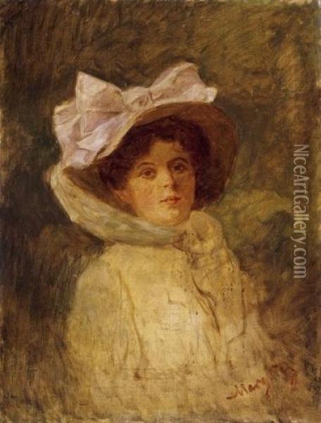 Lady In A White Hat Oil Painting - Tihamer Von Margitay