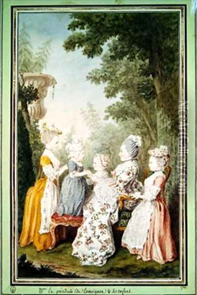 Marie Elisabeth presidente de Lamoignon et ses enfants Oil Painting - Louis Carrogis Carmontelle
