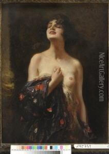 Weiblicher Halbakt. Oil Painting - Leopold Schmutzler