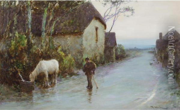 A Lane In Devon Oil Painting - John White