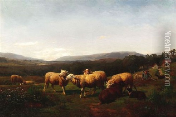 Schafer Bei Seiner Herde Auf Der Weide Oil Painting - Henry Lot