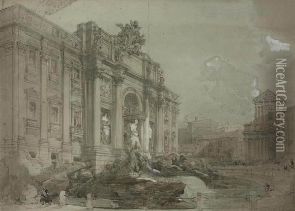 The Trevi Fountain, Rome Oil Painting - David Roberts