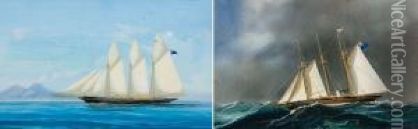 A) Veliero A Tre Alberi Nel Mare In Tempesta Oil Painting - Antonio de Simone