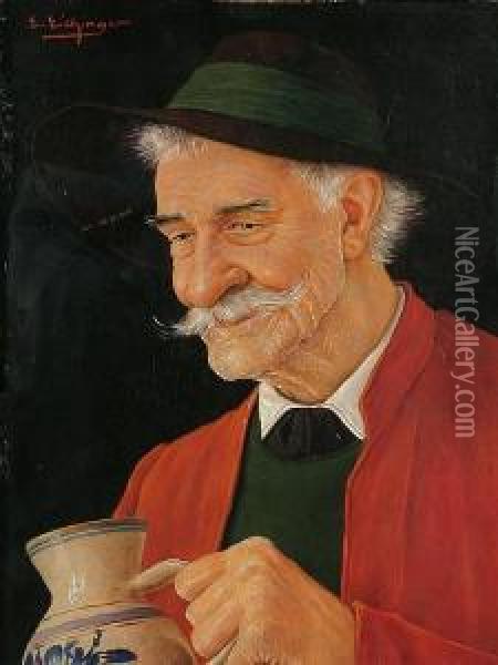 An Old Man Holding A Pitcher Oil Painting - Erwin Eichinger