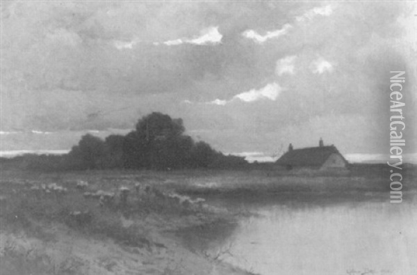 Landscape With Cottage And Pond Oil Painting - Arthur Vidal Diehl
