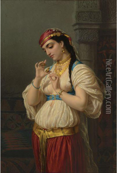 Aimee, A Young Egyptian Oil Painting - Charles Emile Hippolyte Lecomte-Vernet