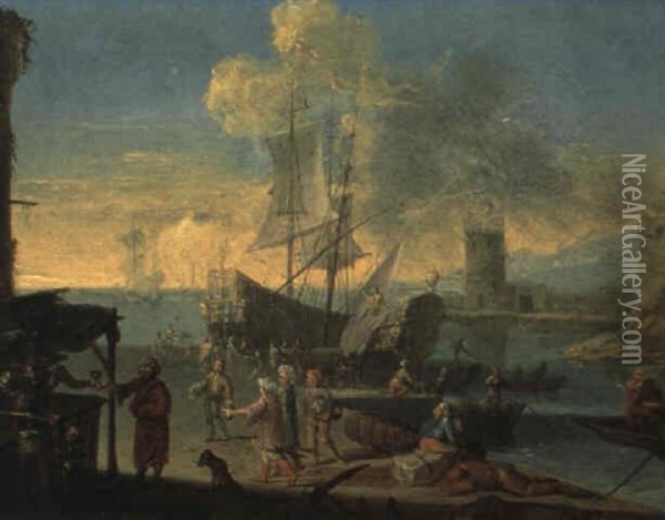 Seehafen Mit Ankernden Schiffen Oil Painting - Heinrich Van Waterschoot
