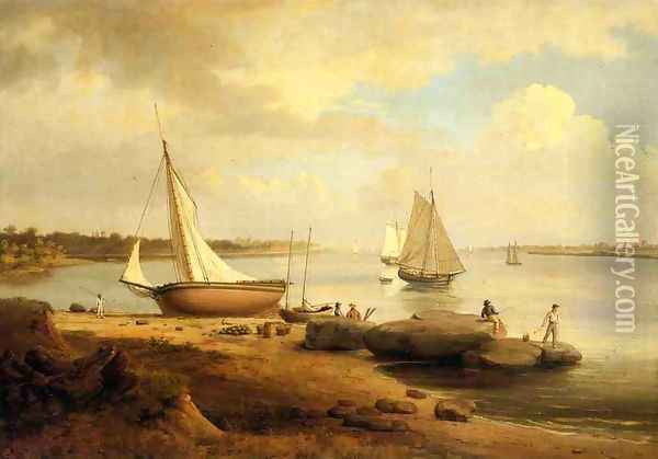 View on the Delaware Oil Painting - Thomas Birch