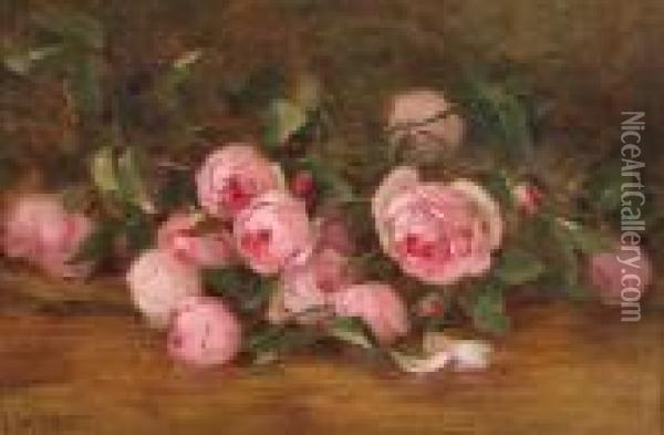Wild Flowers (pink Roses) Oil Painting - Edith White