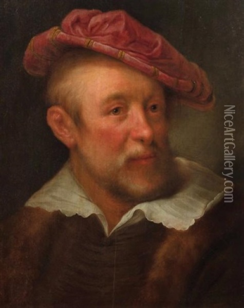 Portrait D'homme Au Beret Rouge Oil Painting - Ferdinand Bol