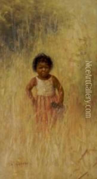 Indian Girl With Kachina Oil Painting - Grace Carpenter Hudson