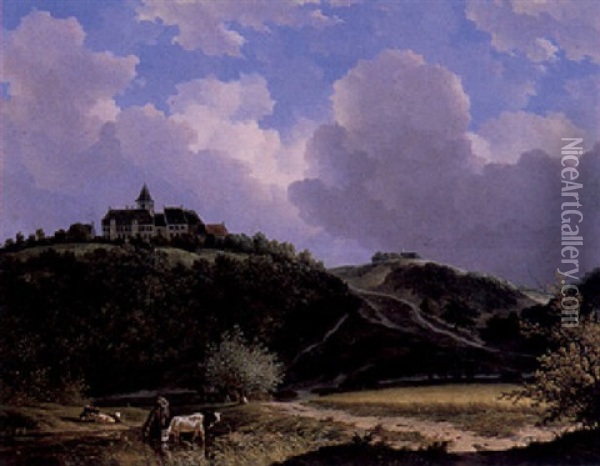 A Landscape With A Castle Oil Painting - Adrianus Van Der Koogh