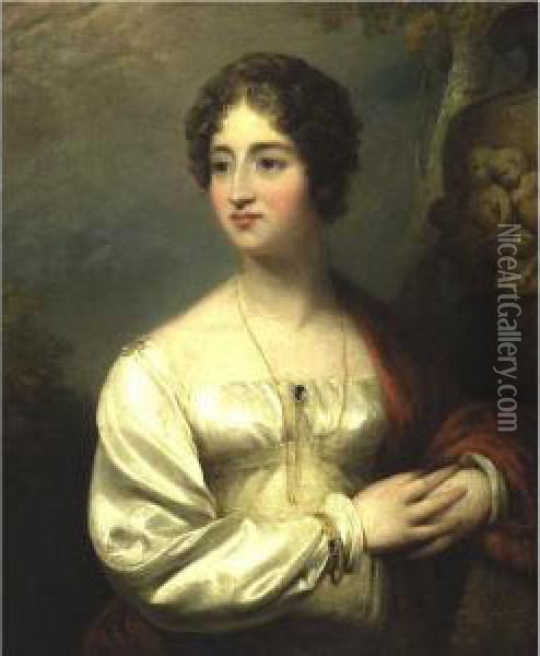 Portrait Of Mrs. Amedroz, Nee Thornton Oil Painting - Thomas Peat