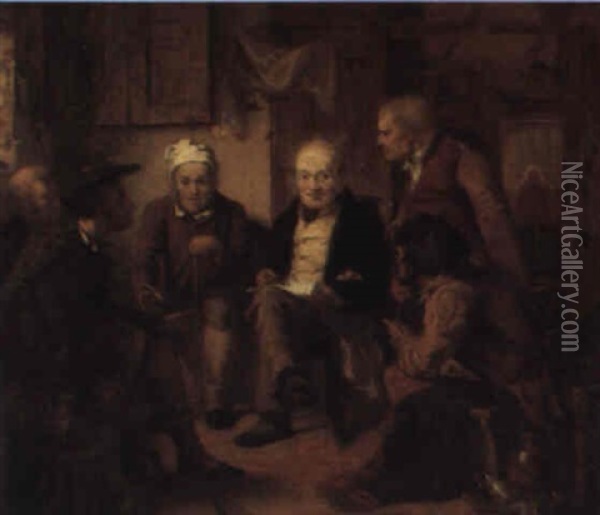 A Domestic Meeting Of Villagers (the Village Politicians?) Oil Painting - Thomas Faed