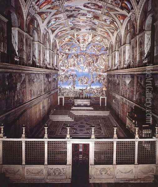 Interior of the Sistine Chapel 2 Oil Painting - Michelangelo Buonarroti